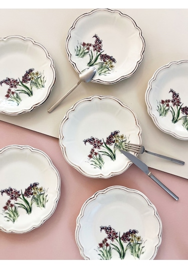 Porser Porselen Amber Pasta Takımı 22cm 6 Kişilik 6 Parça Çok Renkli