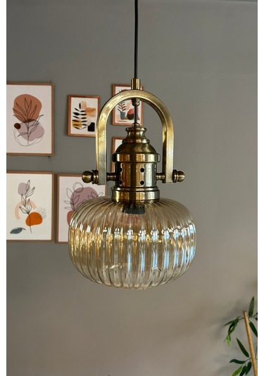Mola Cam Bal Rengi Tekli Avize Delikli Eskitme Başlık Retro Sarkıt Lamba Restoran Salon Aydınlatma Bal