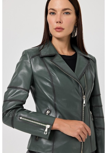 Diana Yeşil Kadın Deri Mont 001
