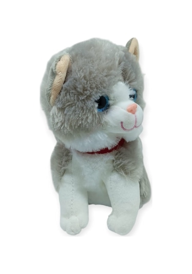 Sesli Peluş Kedi 25 Cm - Gri Gri