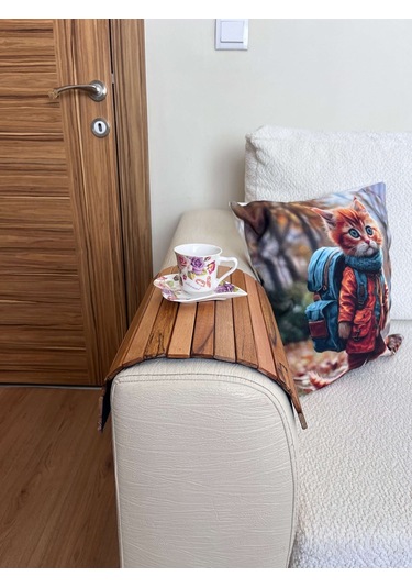 Koltuk Kenarı Katlanabilir Yan Sehpa Portatif Ahşap Tepsi - 30x40 Cm Ahşap