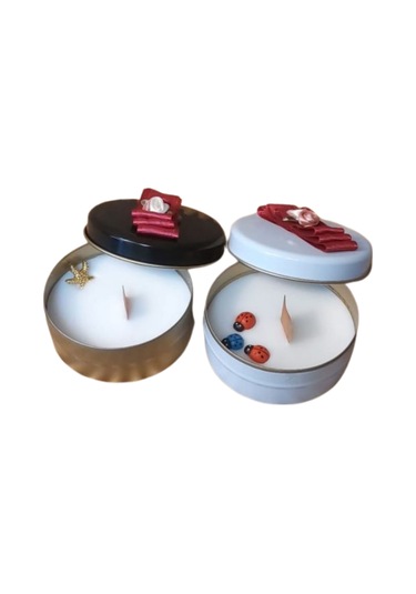 Uretti - Ayşe 7362 5927 El Yapımı 2'li Egzotik Orman Ve Gül Kokulu Metal Kutuda Mum - 3 X 7 Cm Beyaz