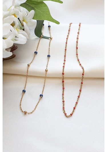 Küp Koyu Pembe Topçuk Sıralı Kolye Çok Renkli