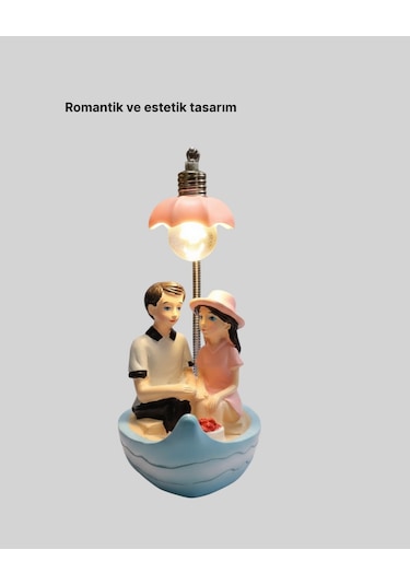 Muratech Romantik Çift Figürlü Gece Lambası Sandal Model Sevgiliye Özel Hediye Çok Renkli