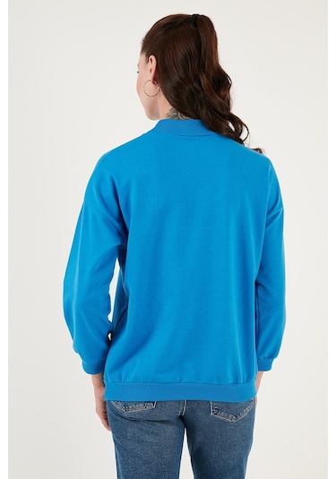 Lela Pamuklu Dik Yaka Basic Örme Bayan Sweat 5863323 Turkuaz