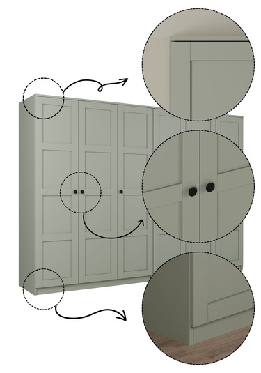 Lucas 6 Kapaklı,15 Raf Bölmeli Yüklük & Askılıklı Geniş Elbise Dolabı-gardırop Kül Yeşil Yeşil