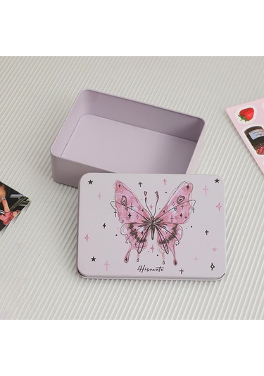 Pembe Ins Tarzı Kız Dıy El Hesabı Etiket Goo Kart Saklama Kutusu Öğrenci Masaüstü Bitirme Yıldız Kartı Depolama Demir Kutu