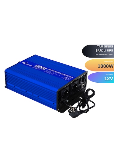 Uretech 1000 Watt 12 Volt Tam Sinüs Akü Şarjlı Ups Inverter
