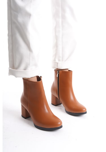 Kadın Liva Düz Topuklu Kısa Bot Taba Deri