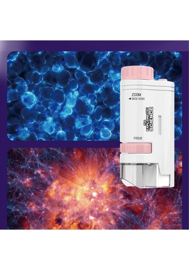 Aubyhe Çocuklar İçin El Tipi Mikroskop - 60-200x Büyütme, Led Işık Ve Göz Koruma Özellikli, Taşınabilir Fen Oyuncak Pembe