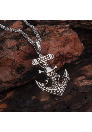 Kuru Kafalı Denizci Çapası Erkek Kolye Çelik Takı Aksesuar K24 T5