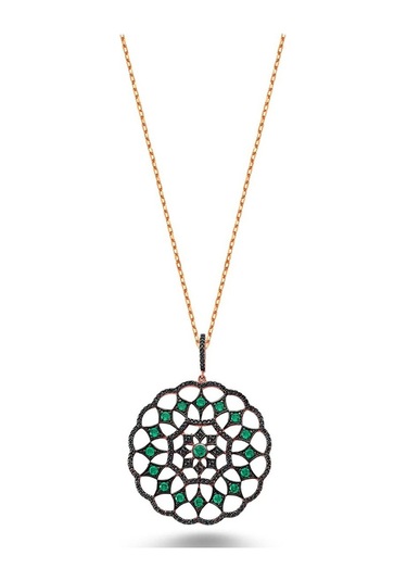 Zirkon Taşlı Madalyon Gümüş Kolye (498575666)