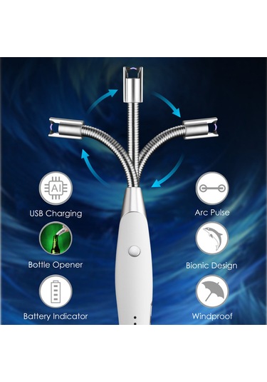 Suofeng Usb Şarjlı 360 Eğilebilir Boyunlu Elektrikli Çakmak - Bbq, Kamp İçin Rüzgar Dayanıklı, Açıcı Fonksiyonlu, Pil Göstergeli Çok Renkli