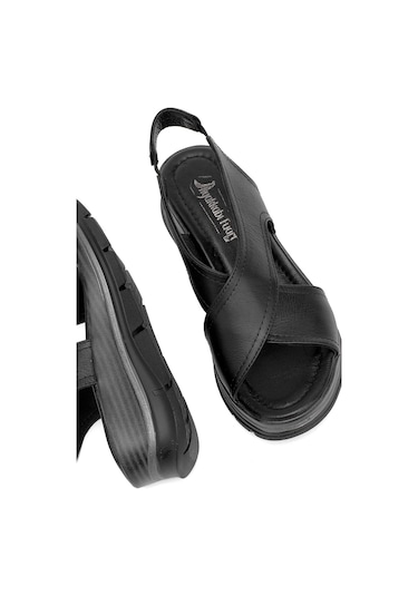 Elit Koc25-62 Kadın Hakiki Deri Dolgu Topuk Sandalet Siyah Siyah