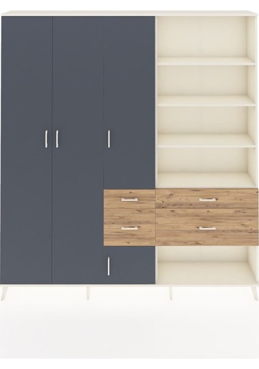 Arges Dolap 14 Raflı 4 Çekmeceli 4 Kapaklı 220x30x243 Aytaşı-antrasit/çam Antrasıt/atlas Çam