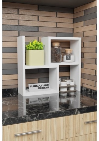 Tezgah Üstü Genişlik Ayarlı Modüler Puzzle Baharatlık Rafı Beyaz
