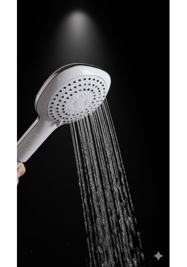 Duş Başlığı Fiskiyesi Telefonu Yuvarlak - Beyaz Başlık - Birden Fazla Fonksiyon Modu Beyaz