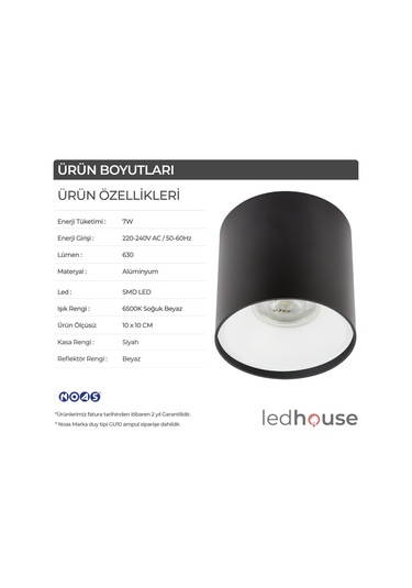 Spot Lamba Led 7W Silindir Siyah-Beyaz Duvar Aydınlatma Armatür