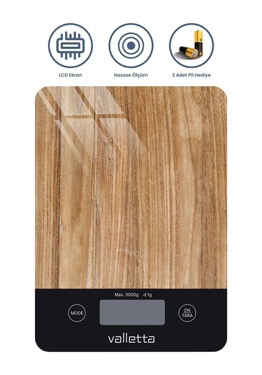 Valletta Carioca Pil Ahşap Desenli Dijital Tartı