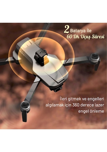 Piha S155 Drone 3 Axis Gimbal 2 Batarya İle 60 Dakika Uçuş Süresi Beni Takip Et Modu 4K HD Kamera Ve Lazerli Engelden Kaçınma Modu