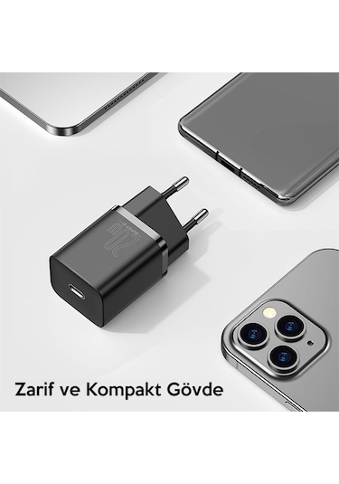 Baseus Super Si 20 W PD Type-C Hızlı Şarj Adaptörü Siyah
