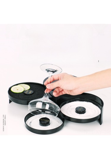 Shineyee Üç Katlı Plastik Bar Baharat Kutusu - Tuz Kenarı Tasarımı İle Margarita Ve Kokteyller İçin Profesyonel Depolama Kutusu Siyah Diğer