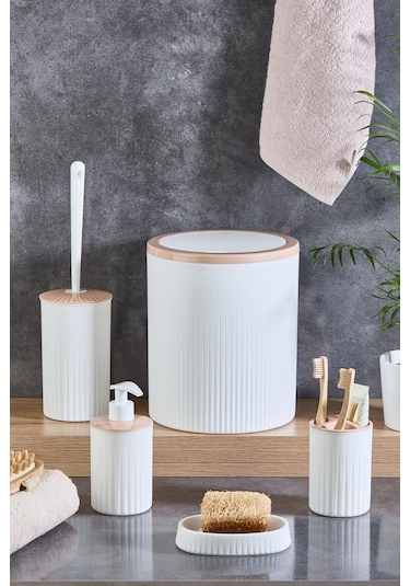 Decorev Banyo Set 6 'lı Metal Standlı Tuvalet Wc Kağıtlık Lüks Set Beyaz