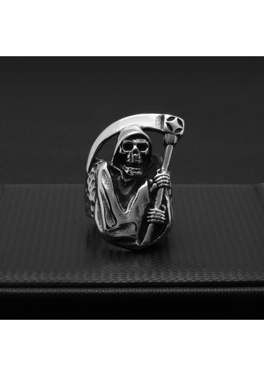 Hayalet Kafa Vintage Titanyum Çelik Yüzük Paslanmaz Çelik Kurukafa Erkek Yüzüğü El Takısı Siyah