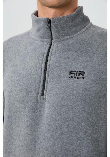 Tommy Life River Gri Melanj Dik Yaka Erkek Polar Sweatshirt - 88310 GRİ MELANJ