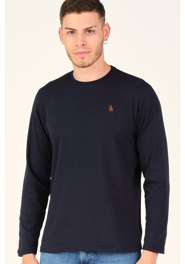 T8588 Dewberry Bisiklet Yaka Uzun Kol T-shırt-gece Mavisi Gece Mavisi