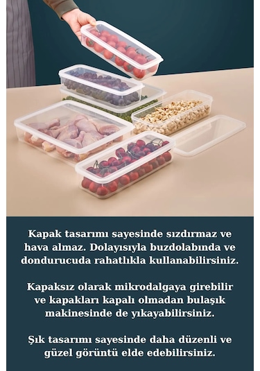 7'li Sızdırmaz Freshbox Kahvaltılık Saklama Kabı Seti / 1x3000 Ml + 6x300 Ml Şeffaf Şeffaf