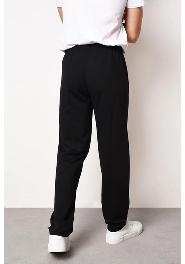 MMetalic Siyah Erkek Fermuar Cep Nakış Detaylı Düz Paça Rahat Kesim Eşofman Altı