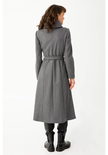 Boğum Yakalı Kruvaze Manto Antrasit-antrasit Antrasit