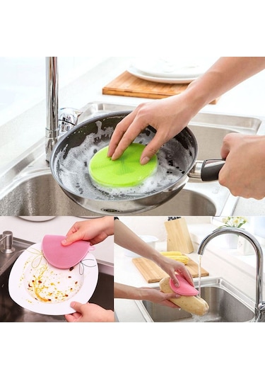 2 Adet Tükenmeyen Silikon Bulaşık Süngeri Çok Amaçlı Bez Tutacak N111153 Çok Renkli