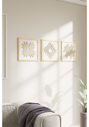 Dekoratif 3 Parçalı Modern Ahşap Çerçeveli Tablo