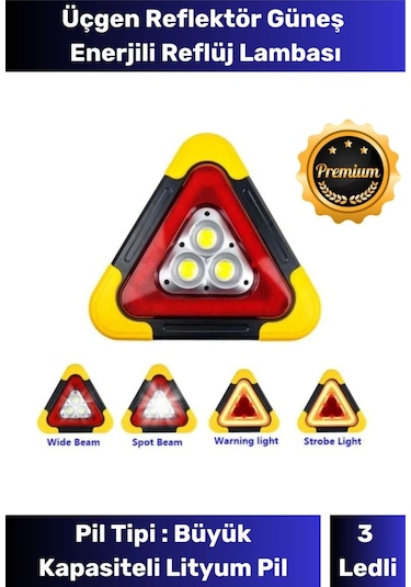 Premium Su Geçirmez 3 Ledli Solar Üçgen Reflektör Güneş Enerjili Refluj Araba Oto Lambası