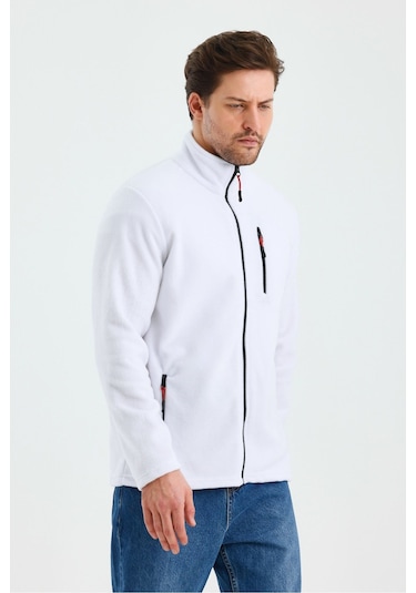 Erkek Outdoor Fermuarlı Polar Ceket Beyaz