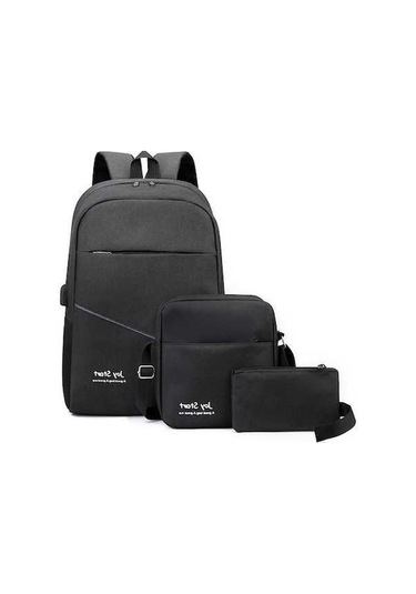 Reedark Erkek Kadın Laptop Sırt Çantası Siyah 3 Adet Çok Kapılı Çantası Siyah