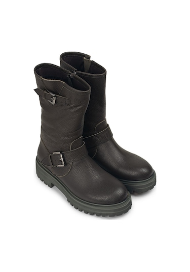 Deery Hakiki Deri Yeşil Kadın Bot - 01805Zysle01 Yeşil