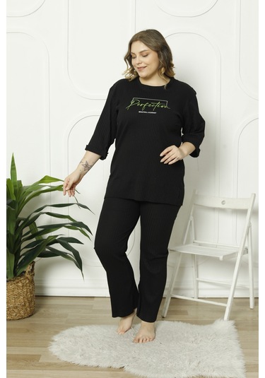 Fames Pijama Büyük Beden Mevsimlik Pijama Takimi Siyah