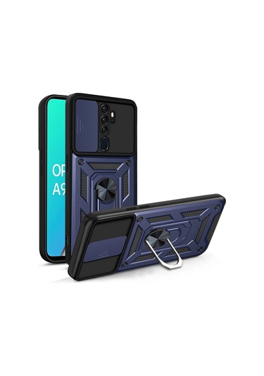 Oppo A9 2020 Kılıf Manyetik Standlı Kamera Korumalı Yüzüklü Zırh Tank Kılıf Koruyucu Kapak