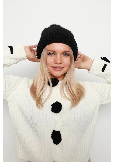 Ponpon Detay Kadın Bere 1136 Siyah Siyah