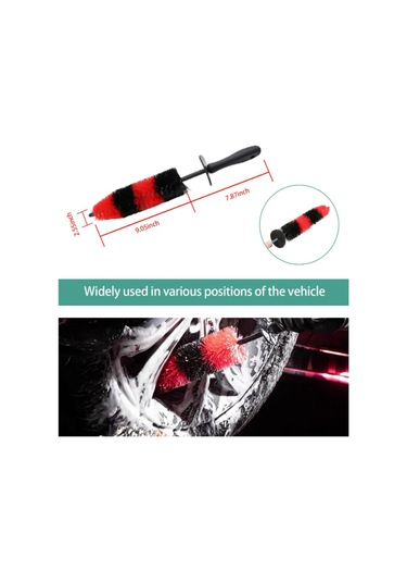 Teltree Küçük Boy Kırmızı-siyah Araba Jant Temizleme Fırçası, Yumuşak Tüy, Ergonomik Kolluklu, Çelik Jant Ve Tekerlekler İçin Derin Temizleme Aracı