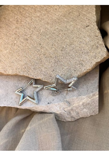 Taşlı Gümüş Renkli Yıldız Küpe Çok Renkli