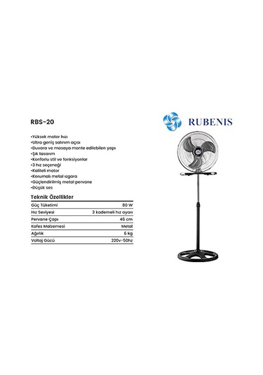 Rubenis RBS-20 Ayaklı Vantilatör