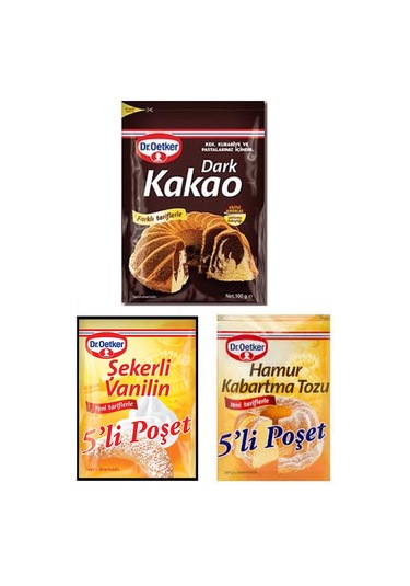 Dr. Oetker Dark Kakao 100 G + Vanilin 5'li + Kabartma Tozu 5'li