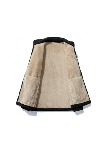 Ghassy Co. Erkek Ultra Isı Peluş Astarlı Cepli Tam Fermuarlı Polar Ceket Siyah