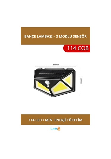 Hareket Sensörlü 114 Ledli Bahçe Lambası 3 Mod Güneş Enerjili Çok Renkli