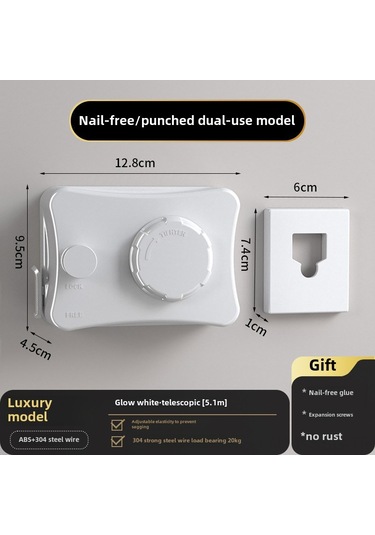 Springsun Görünmez Uzaylı Aluminyum Çelik Kurulumsuz Duvar Kurulu İç Mekan Banyo Balkon Çekirdekli 5.1m Uzunluk Ayarlanabilir İki Kullanımlı Gömlek İpek Giysi Kurutma Teli Beyaz Diğer