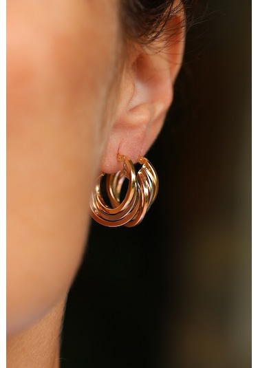 Yenigün Kuyumculuk 14 Ayar Altın İç İçe Döngülü Sarmal Halka Küpe Sarı Altın